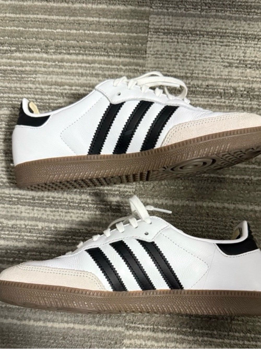 adidas White Sneakers with Black Stripes and Gum Sole